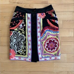 Carlisle Black Multicolor Patterned  Skirt 100% Silk Size 4
